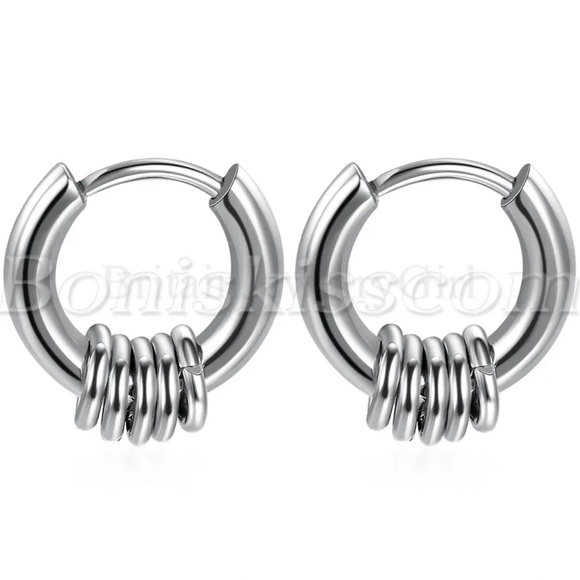 Simple Punk Hoop Earrings Stainless Steel - Picture 1 of 2